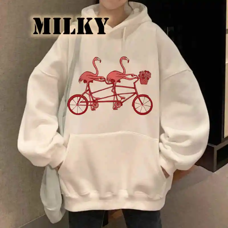 Толстовки с графическим принтом фламинго женская уличная одежда белая толстовка