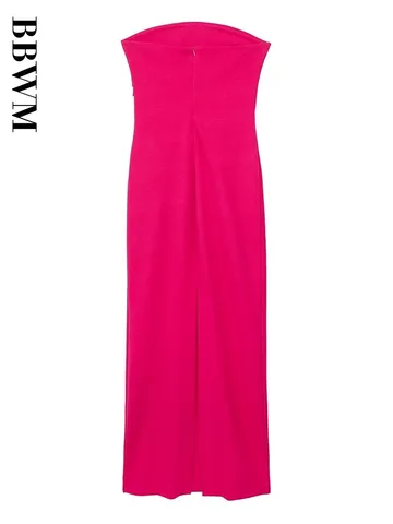 Chest Wrapping Long Dress Woman Straight Collar Midi Dress Female Strapless Party Dresses for Women 2023 Summer Backless Dress