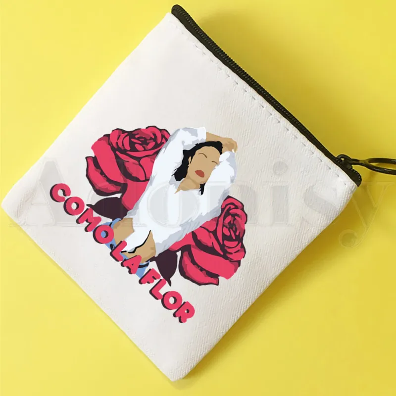 Vintage 90s La Reina SELENA QUINTANILLA Cartoon Coin Purse Illustration Key Case Simple Small Cloth Bag New Creative Coin Purse
