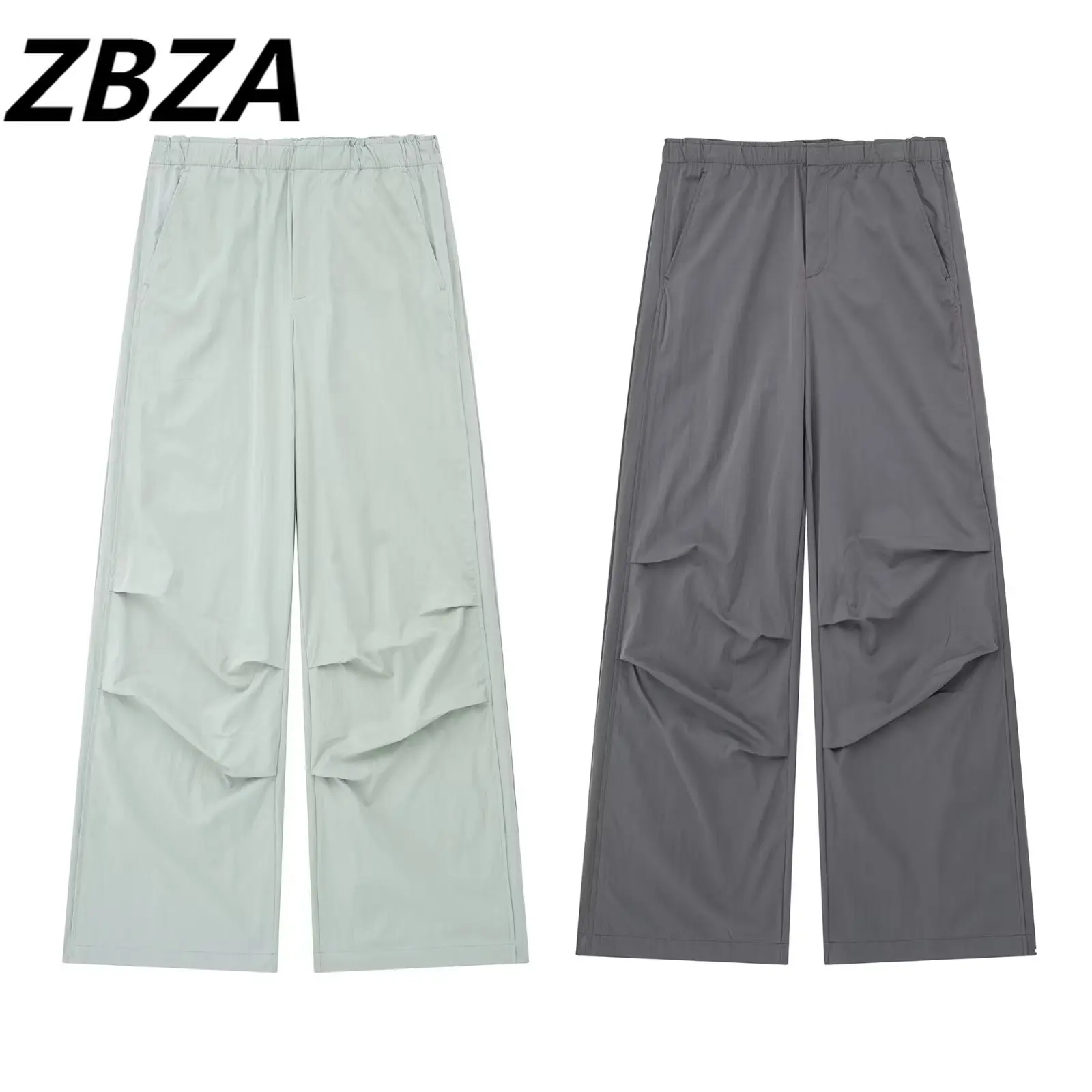 

ZBZA Women 2023 New Chic Fashion Nylon blend Pants Vintage High Elastic Waist Zipper Fly Female Ankle Trousers Mujer
