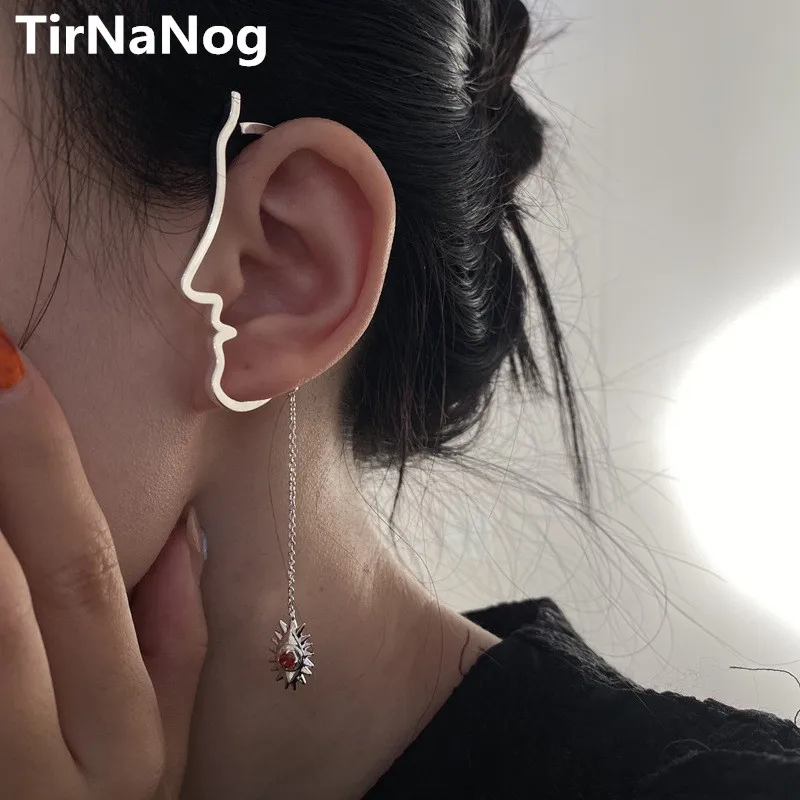 

Simple Lines Girl Eye Of The Demon Auricle Tassel Ear clip Earrings Fashion Abstract Face Ear Cuff ear Bones Women Jewelry Gifts