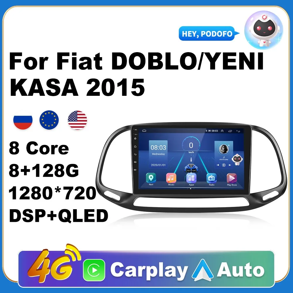 

2Din Android Radio Carplay For Fiat DOBLO/YENI KASA 2015 AI Voice 4G GPS Car Multimedia Video Player Stereo
