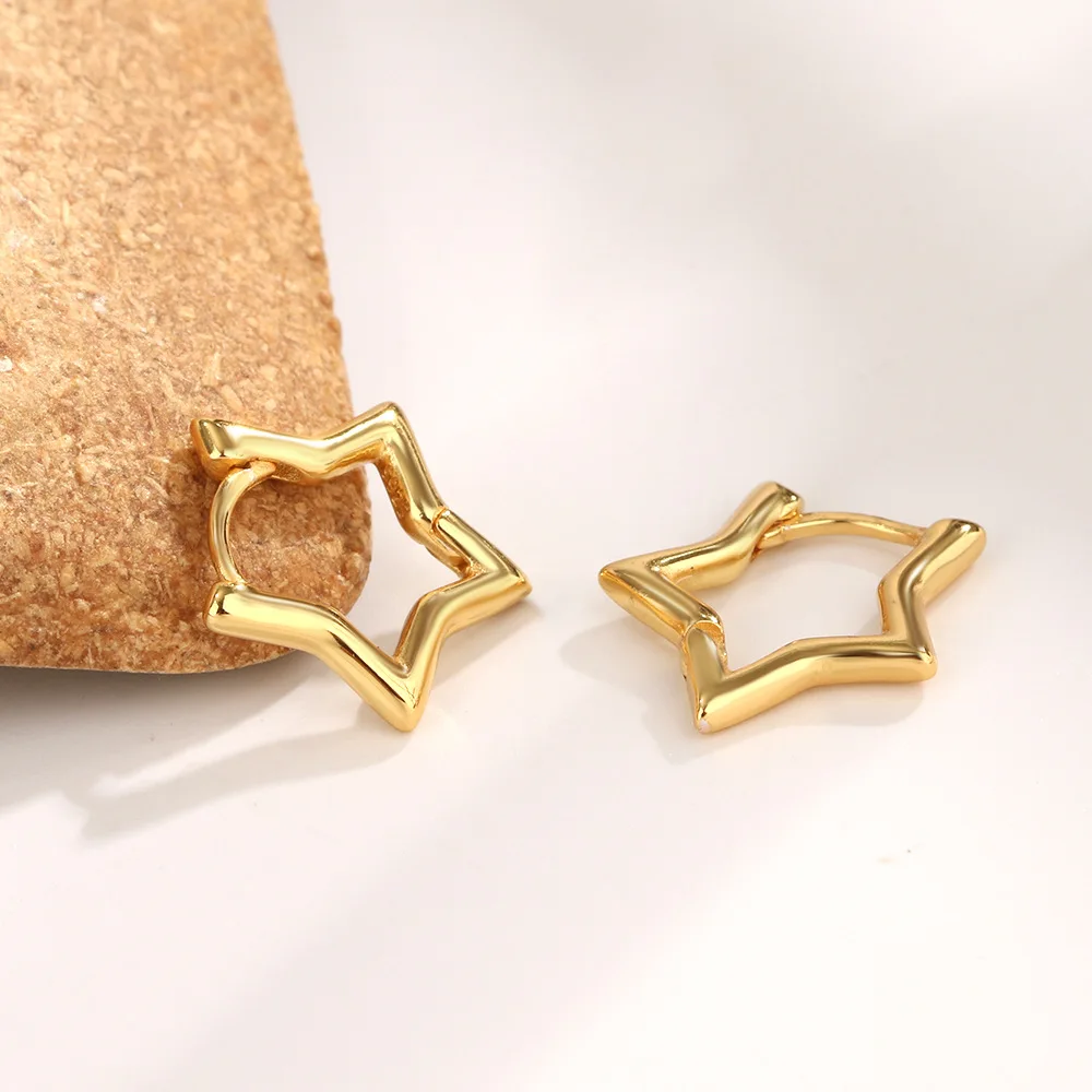 

Metal Chunky Star Shiny Hoops Anti-Tarnish For Women Earrings Piercing Accessories Jewelry Hot Sale Gifts