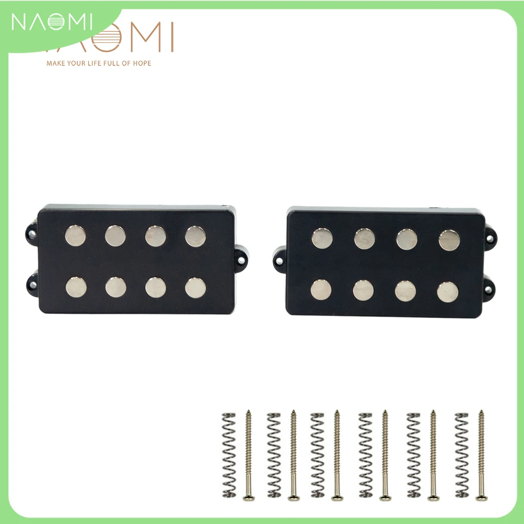 

NAOMI 2 Pcs Electric Bass Pickups Humbucker Bridge Neck Pickup Set For 4 Strings Bass Coil Black Noiseless