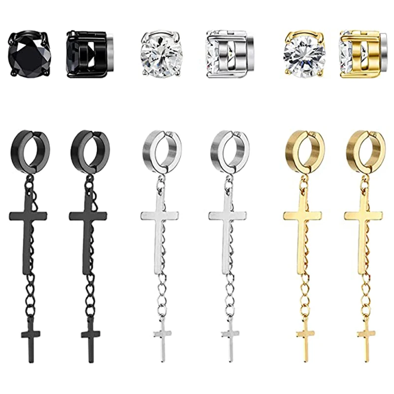 

6 пар, серьги-гвоздики из нержавеющей стали в стиле панк