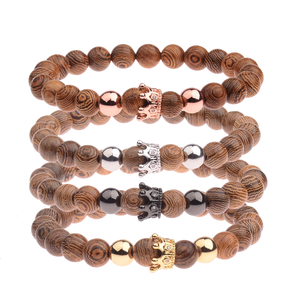 

Fashion Simple Wooden Bead Charm Bracelets Natural Stone Bead Bracelet Healing Balance Crown Jewelry Gift