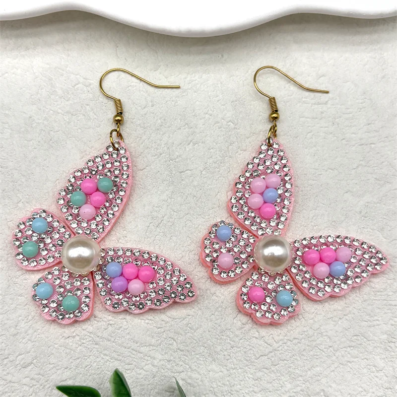 Y2k красочные искусственный жемчуг кристаллы кулон-бабочка ожерелье серьги