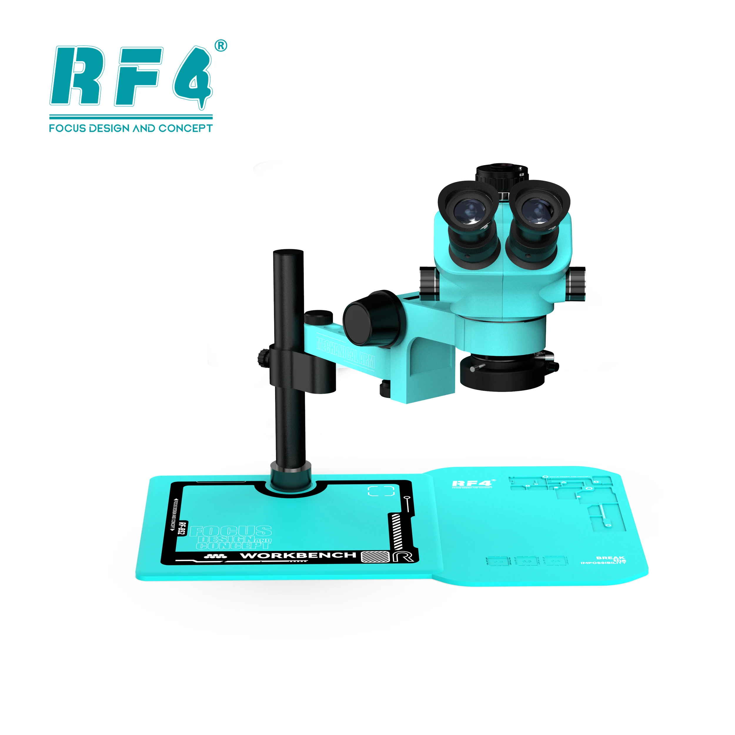 Фото RF47050PRO-FO19 Многофункциональный силиконовый встроенный металлический микроскоп, ремонт мобильных телефонов, триокулярный стереомикроскоп с 6 зумами №3