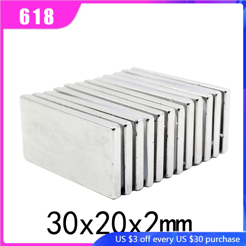 

20/30/50PCS 30x20x2 mm NdFeB Super Strong Neodymium Magnet Block Permanent Magnet Powerful Magnets N35 Magnetic 30*20*2mm