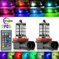 2pcs rgb h8h11 h7 h4 car led fog lights bulb 5050 27smd chips color changing remote contro aotu headlight lamp with 12v 24v