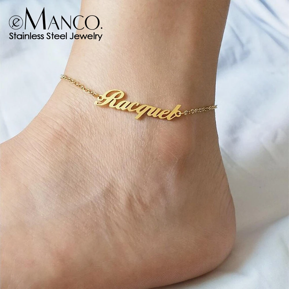 

eManco Custom Name Anklet Ladies Gold Personalized Letter Stainless Steel Jewelry Gift Support Direct