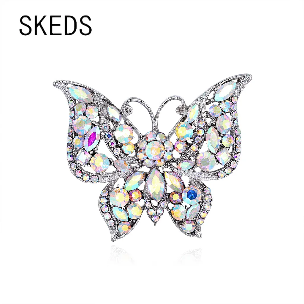 

SKEDS Vintage Luxury Butterfly Metal Brooches Pins For Women Creative Insect Rhinestone Jewelry Wedding Party Retro Brooch Pin