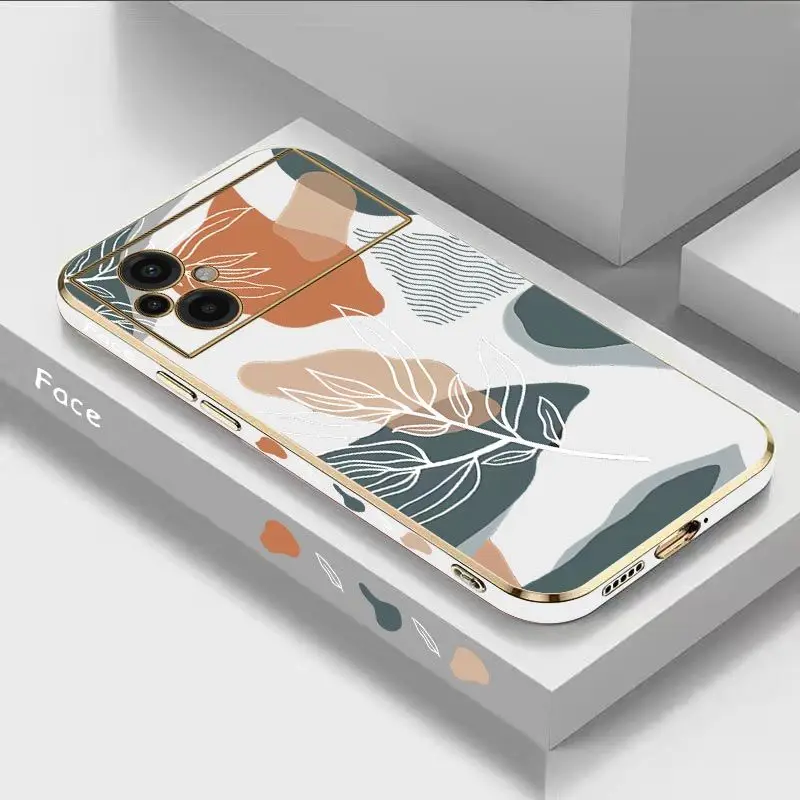 Wavy Leaves Luxury Plating Phone Case For Xiaomi Poco M5 M4 Pro F4  X4 GT F4 GT X4F3 X3 M3 X3 NFC X2 X3 Pro C40 Cover
