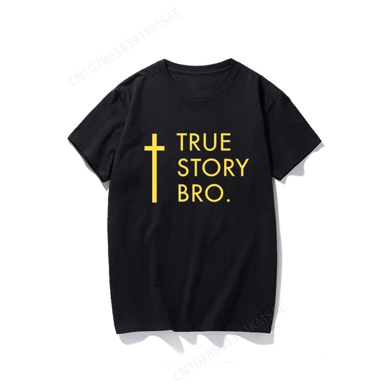 Футболка мужская с надписью True Story Bro повседневный топ коротким рукавом и круглым