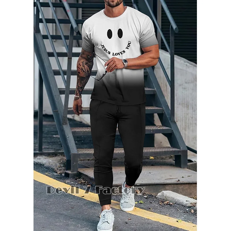 Fashion Summer Men's Tracksuit Sets 3D Printed T-Shirt Sweatpants Suit Casual Male Clothes Jogging Outfits Sportswear Trousers