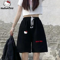 sanrio hello kitty print loose shorts summer new korean style wide leg pants black sports shorts female student y2k women casual