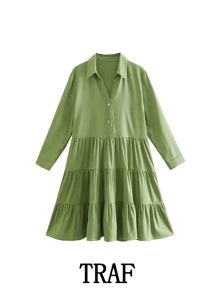 

Женское Короткое платье-рубашка с рюшами, на пуговицах