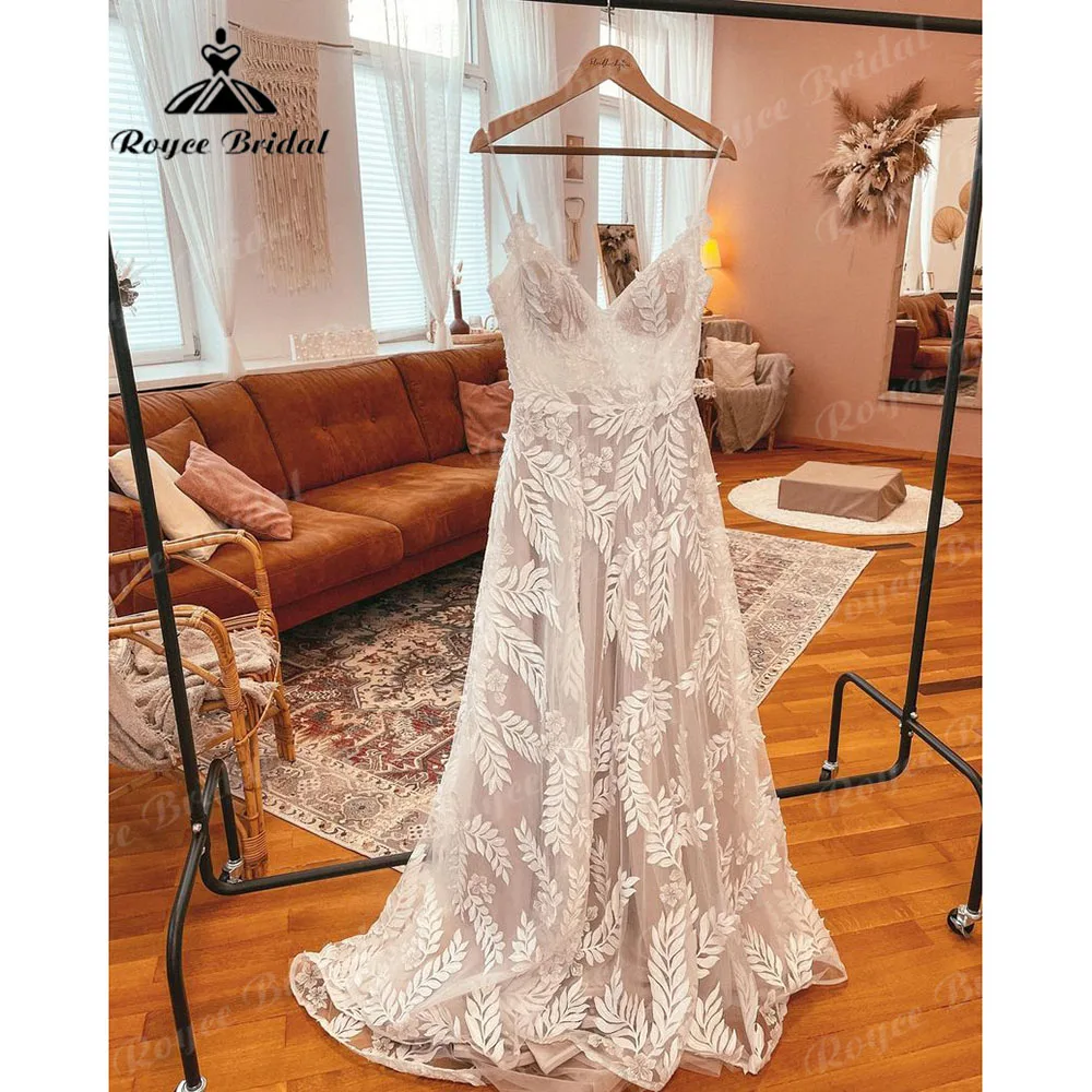 

Beach Lace V Neck Spaghetti Straps A Line Blush Pink Wedding Dress 2023 Beach Wedding Gowns Custom Made vestido de novia Elegant