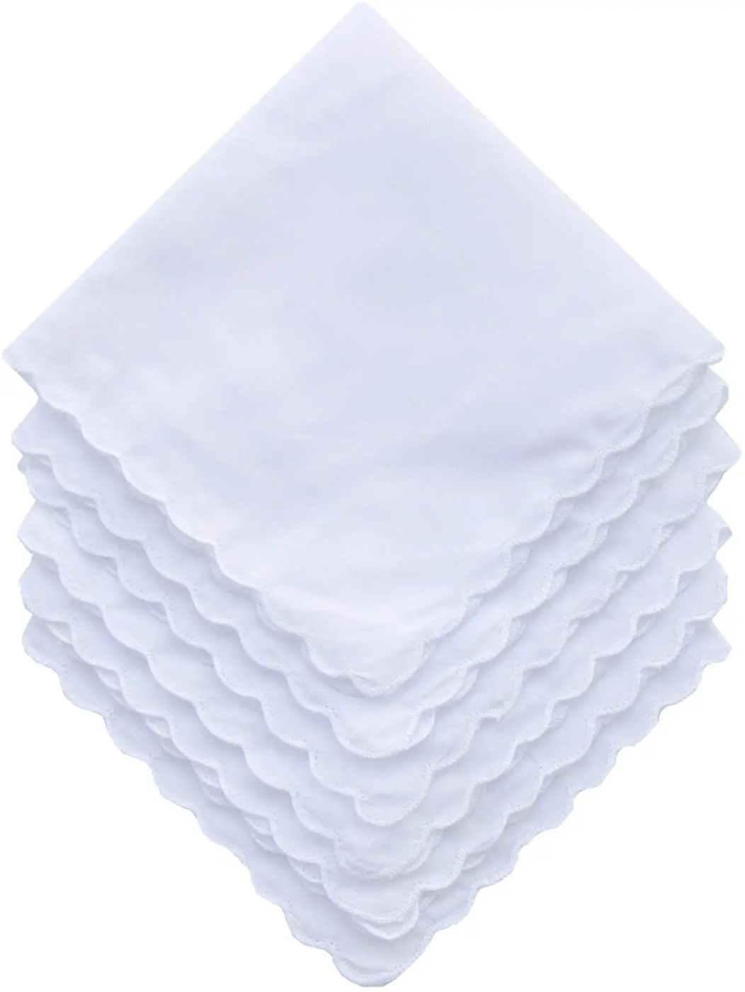 Pañuelos de algodón festoneado, paquete de 12 piezas, toalla cuadrada de bolsillo, blanco