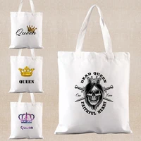 queen print shopping bag reusable tote bag casual canvas shoulder bag portable handbag travel fashion shopper sundries bag women