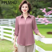 summer chiffon shirts mom korean elegant loose tops half sleeve solid clothing casual wholesale pullovers womens tops