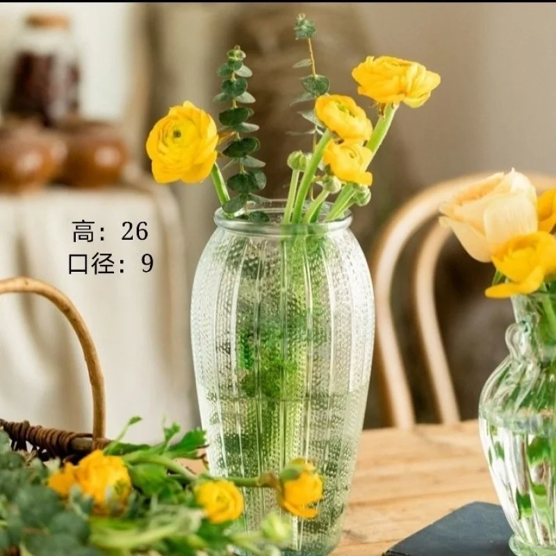 Прозрачная стеклянная ваза для цветов во французском стиле с большим ртом