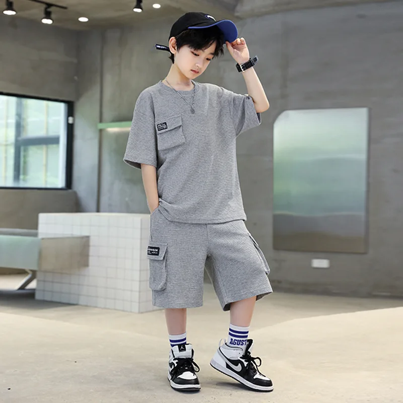 

Summer Kids Boys Clothing Set Teenager Sports Suit T Shirt Shorts 2PCS Children Outfits Student Casual Sport Costume 4-14 Years