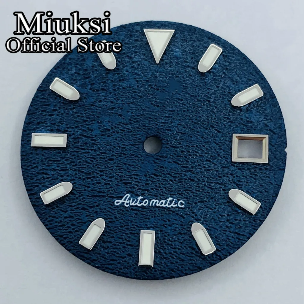 

Miuksi 29mm blue watch dial luminous fit NH35 movement fit 3 o'clock crown 3.8 o'clock crown