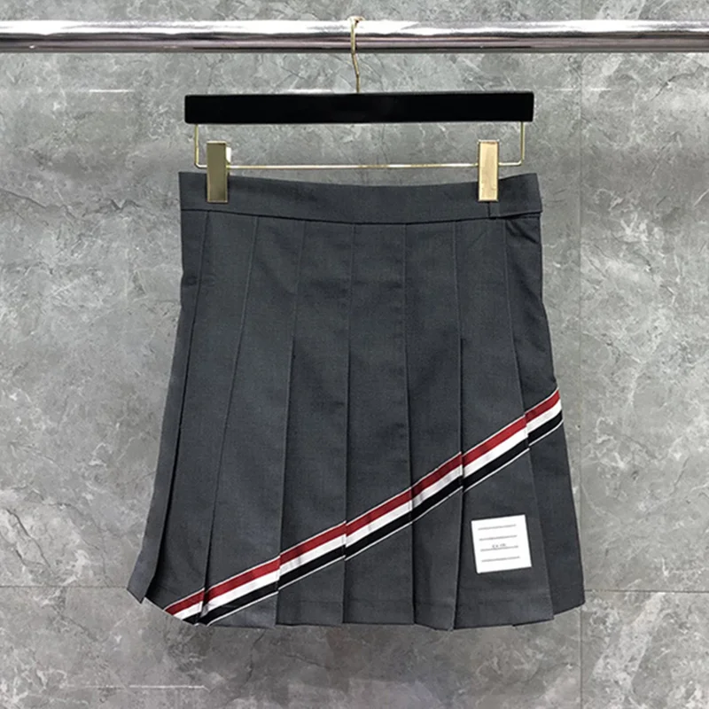 Fashion Mini Pleated Pants Inside High Waist Cute Striped Young Girls A-line Slim Skirt Big Size XL