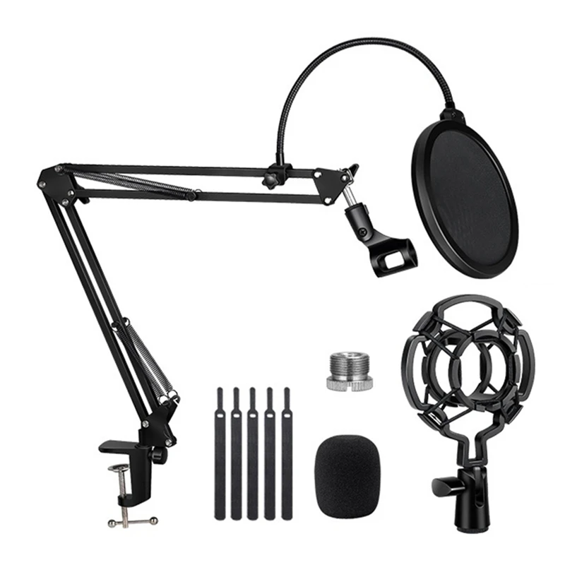 

Microphone Stand Adjustable Suspension Boom Scissor Stand With Mic Filter For Voice Recording