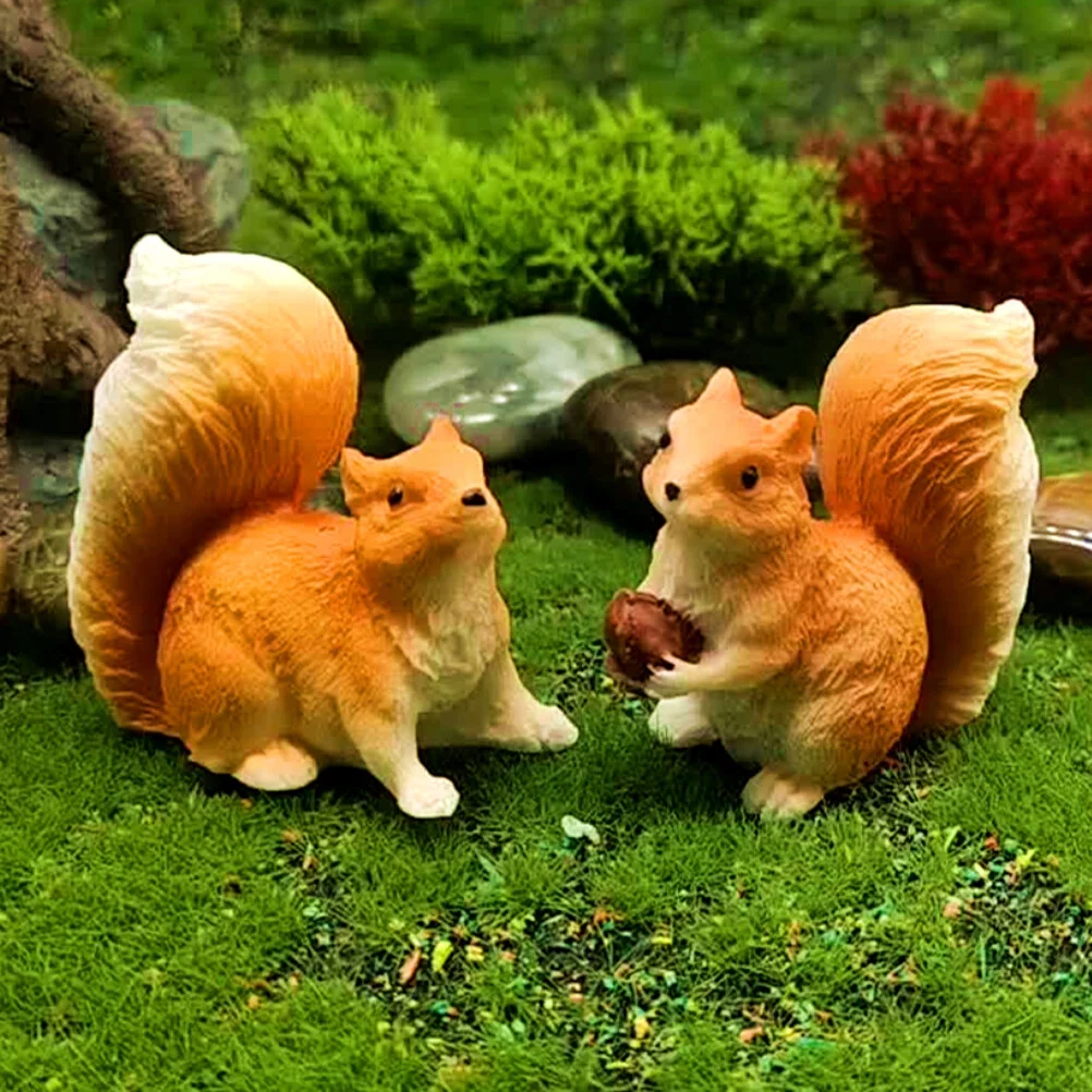 

4 Pcs Micro Landscape Ornament Bookshelf Squirrel Figurine Miniature Figurines Dashboard Statue Accessories Animal Decor Farm