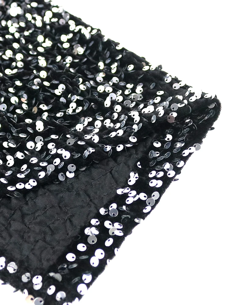 Black Sequins Dresses Plus Size Cold Shoulder O Neck Lace Patchwork Long Sleeve Sequined High Waist Party Glitter Outfits 4XL