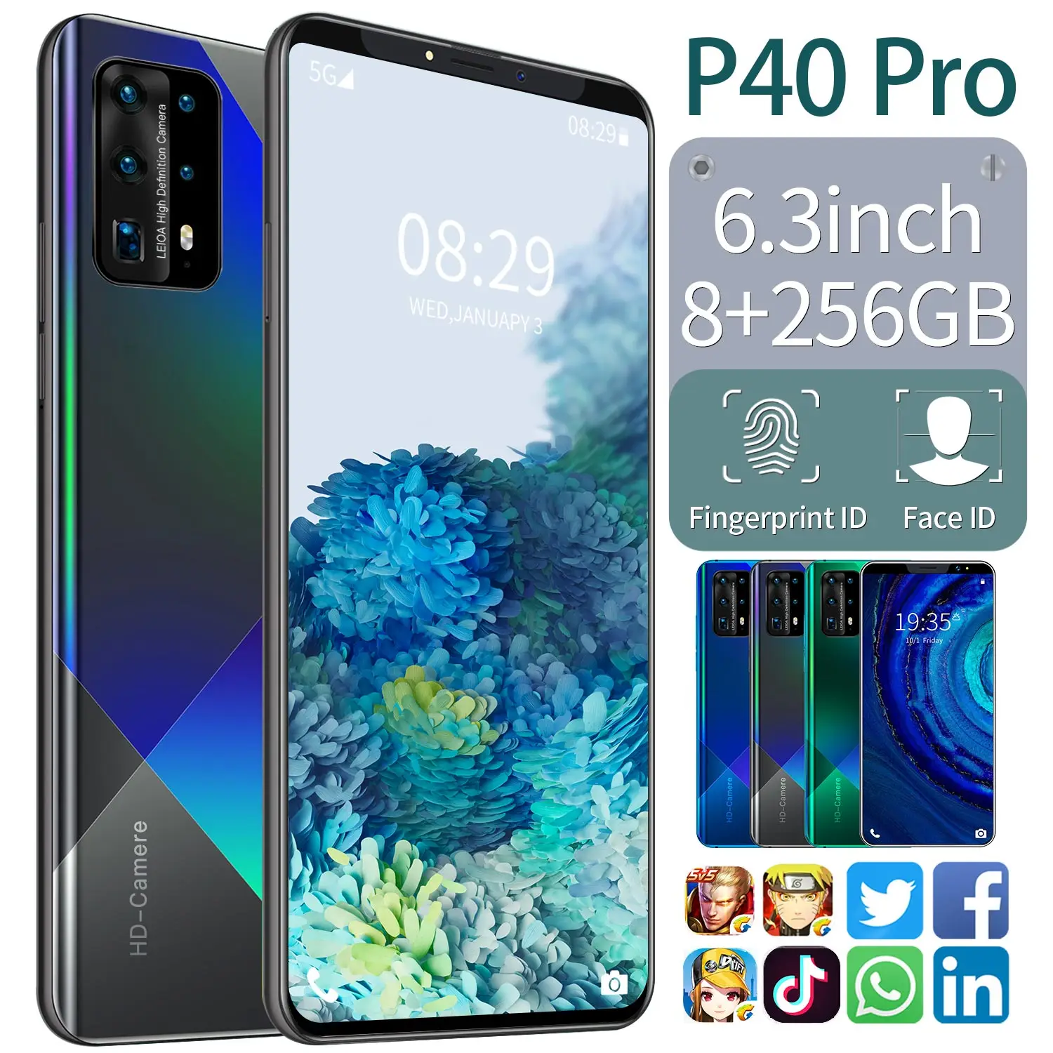 Global Version P40 Pro Smartphone 5G Phone 8+256GB Cellphone 10Core Mobile Phone Andriod10 5000mAh G