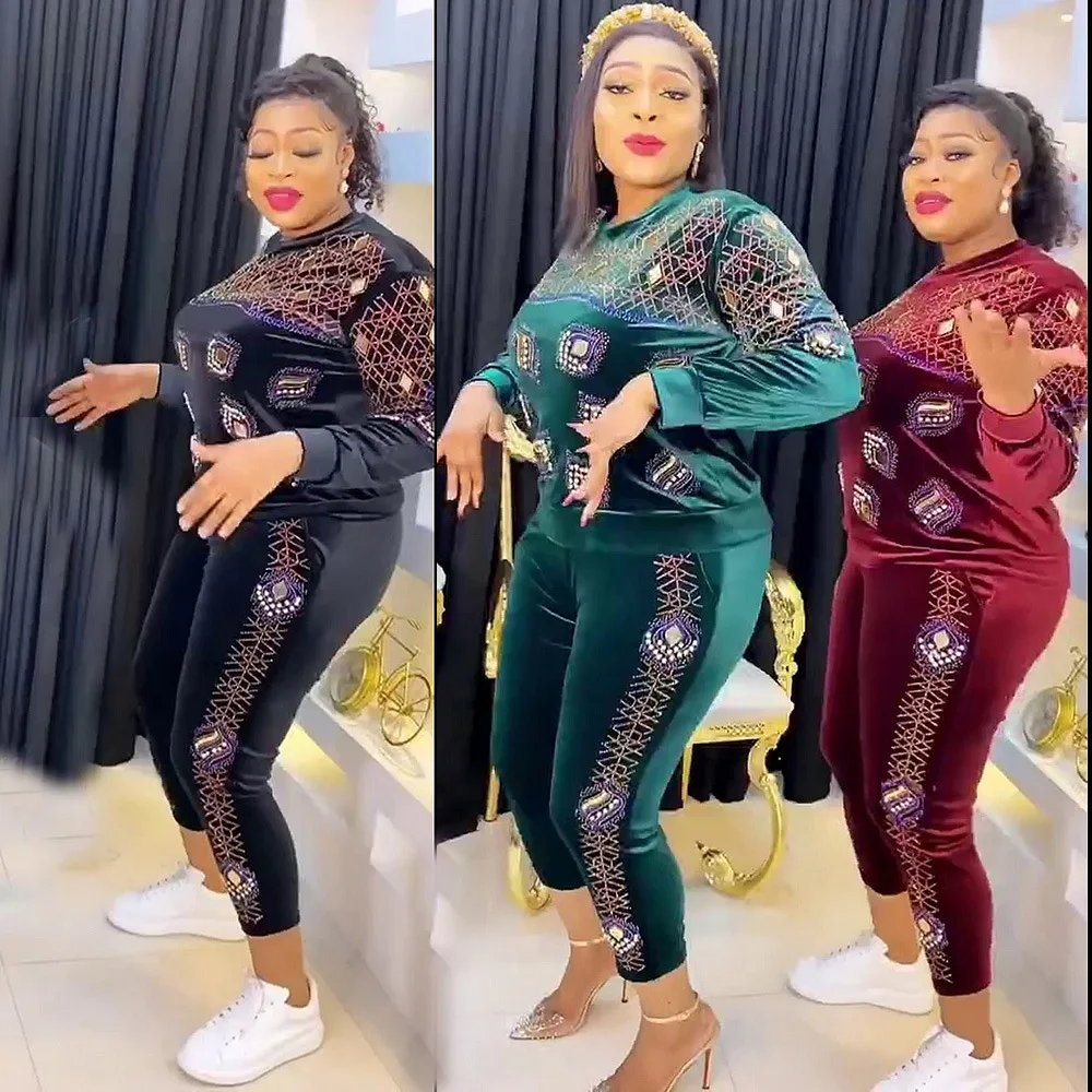 

2 Piece Set Velvet African Women's Clothing Autumn Winter 2023 African Clothing Muslim High Quality Fashionable African Women