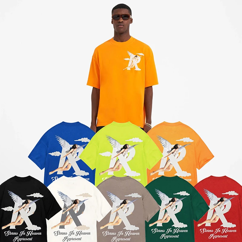 

Storms in heaven T shirt cloud angel girl print high street vintage top quality 1:1 cotton men women loose short-sleeve T-shirt