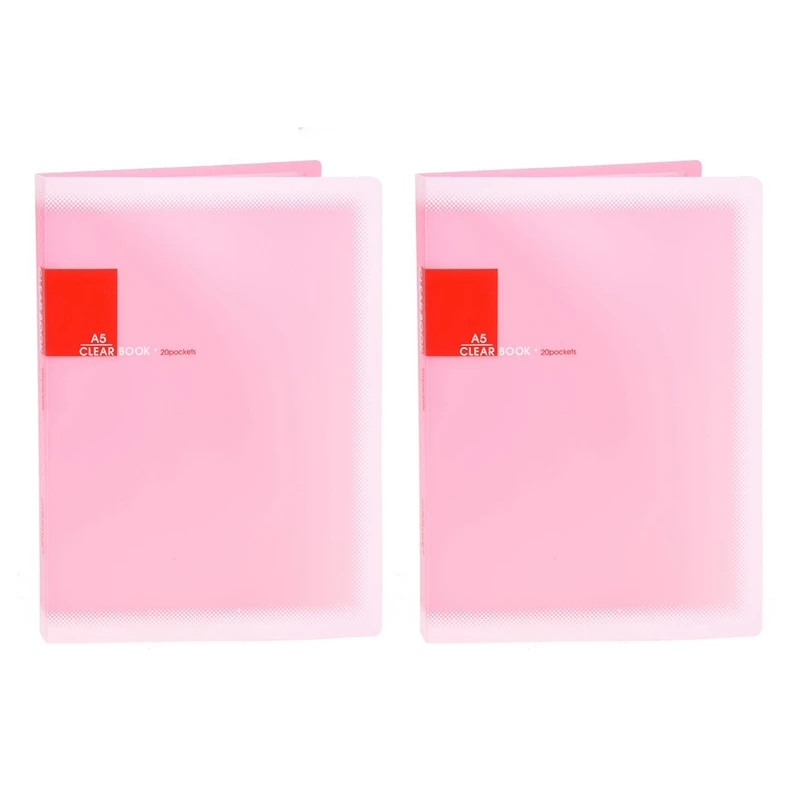 

2X Plastic A5 Paper 20 Pockets File Document Folder Holder, Pink
