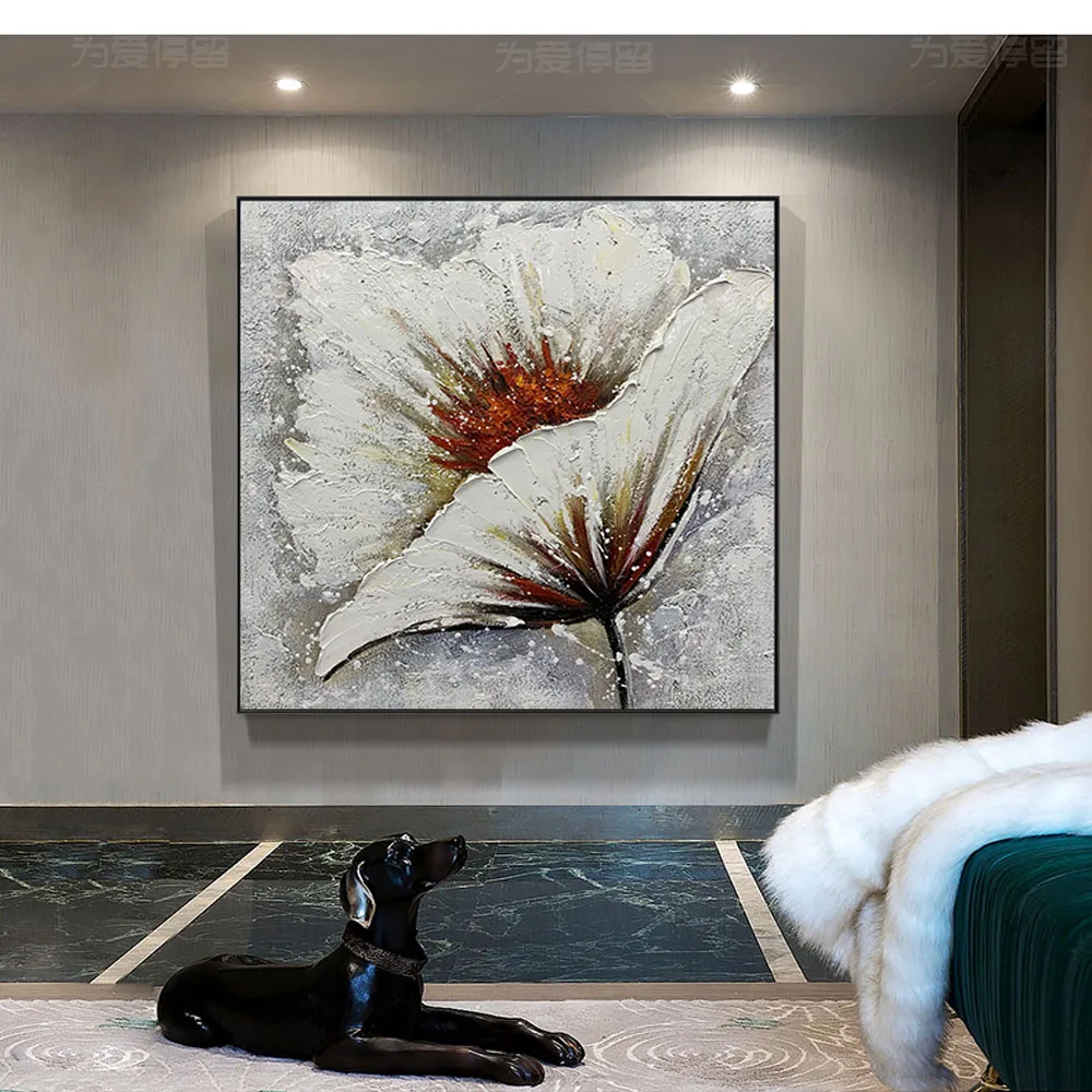 

Hand Painted Oil Painting On Canvas Abstract Lily Flower Decorative Painting Restaurant Dining Hall Hanging Painting Frameless