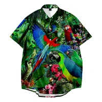 men large size shirt summer shirt for men style parrot print hawaii shirt casual loose short sleeve shirt tops beach tops man