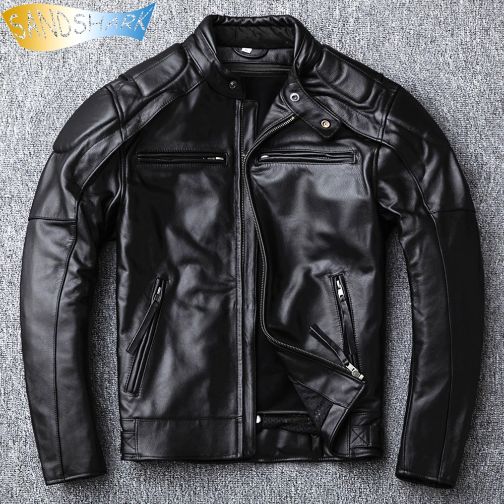 

Genuine Cow Leather Fleece Thick Jackets For Men Winter Warm Coats Motociclista Biker Real Cow Leather Overcoats Male Streetwear