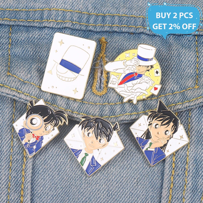 Detective Conan Enamel Pins Custom Kudou Shinichi Mouri Ran Brooch Kaitou Kid Lapel Badges Cartoon Jewelry Gift for Kids Friends |