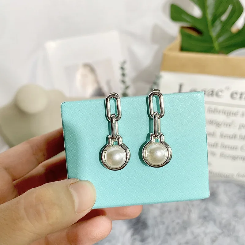 Элегантные уникальные металлические серьги с композитным жемчугом женские