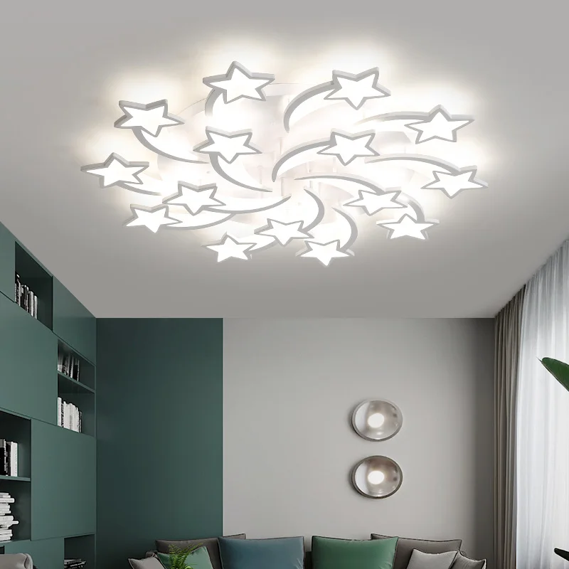 Modern Nordic Style LED Chandelier For Living Room Bedroom Dining Room Kitchen Table Ceilng Lamp White Star Remote Control Light