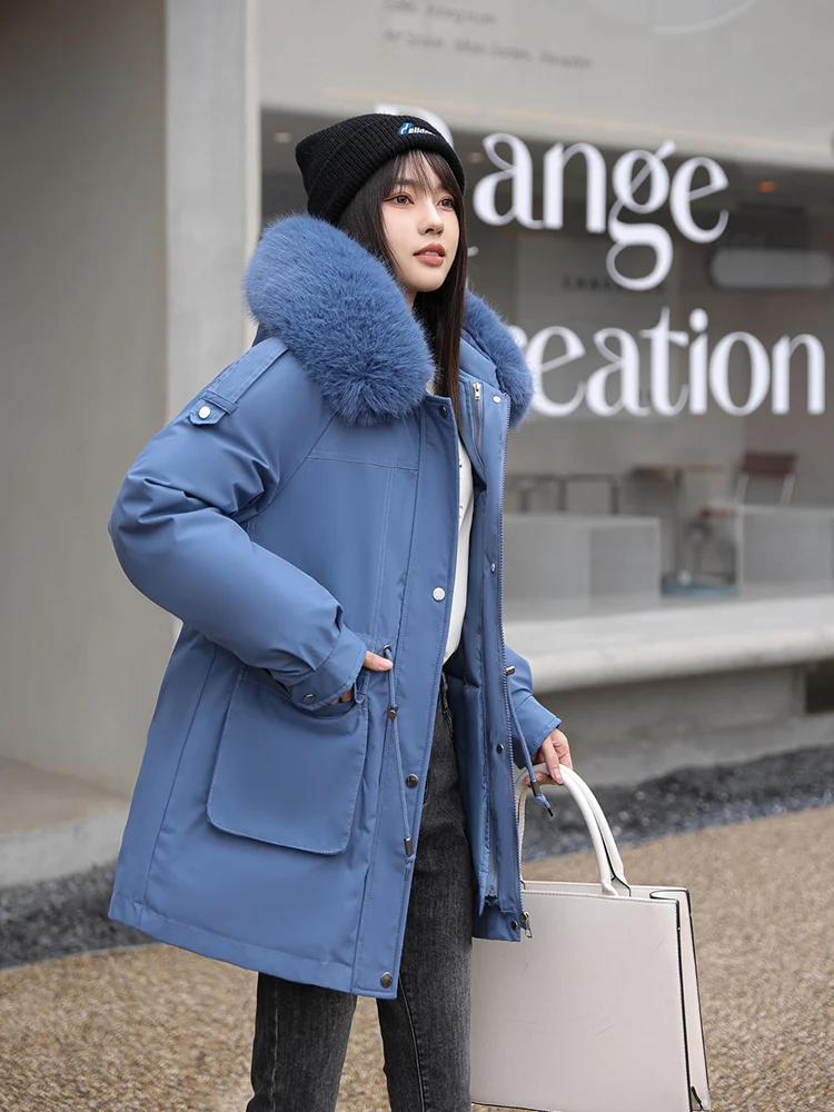 

Женская Стеганая куртка на хлопковом наполнителе, свободная приталенная теплая парка с капюшоном и большим мехом, для зимы, 2023