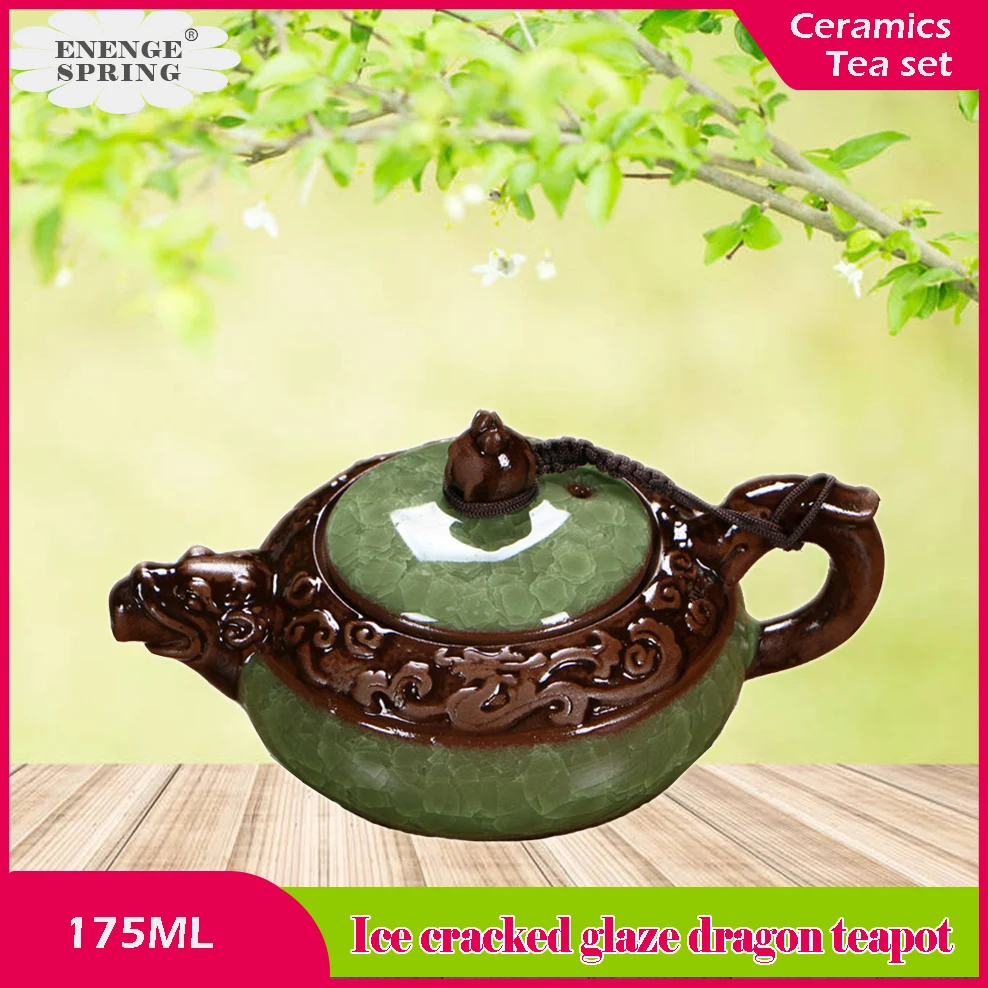 

Small Ceramic Teapot Ice Cracked Relief Dragon Pattern Tea Set 175ml Tea Infuser For Home Pure Handmade Kung Fu Teapot