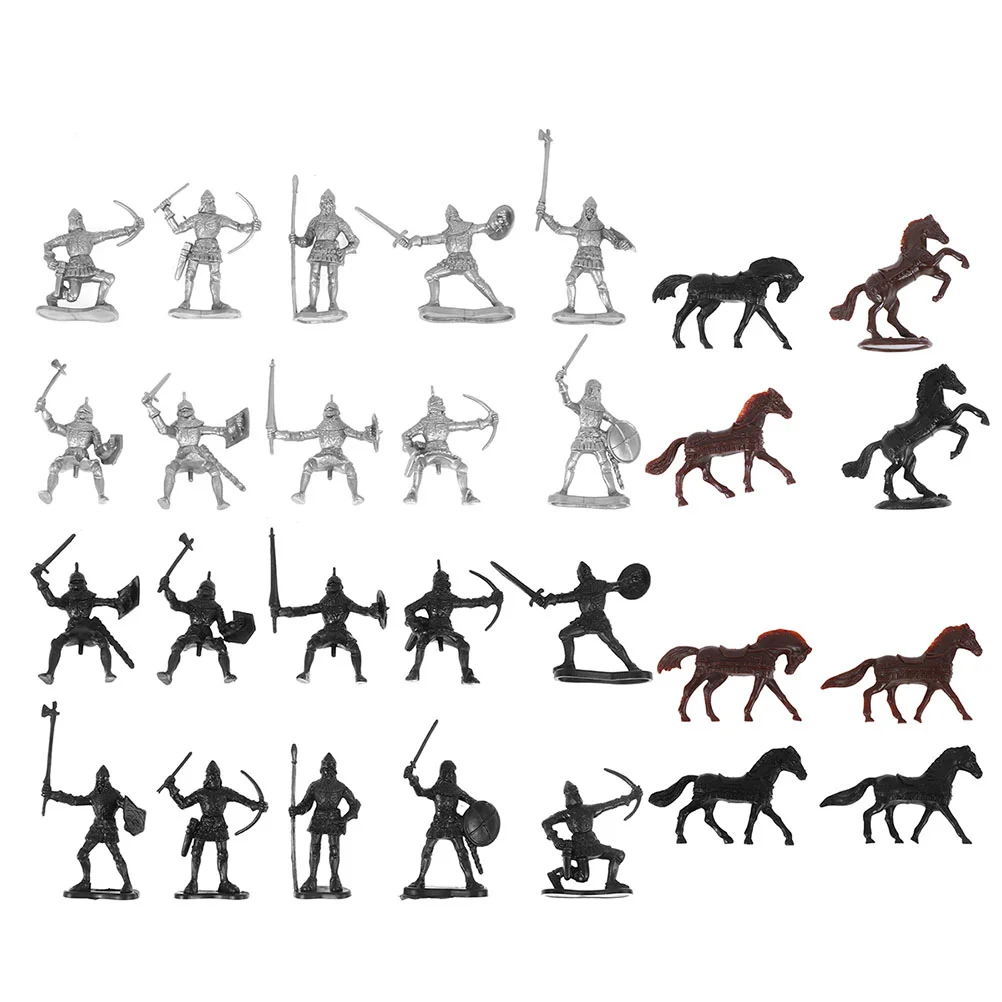 

56 Pcs Model Toy Warriors Horses Soldiers Mini Medieval Decor Knights Crafts Kids Figurines Plastic Children Action Figures