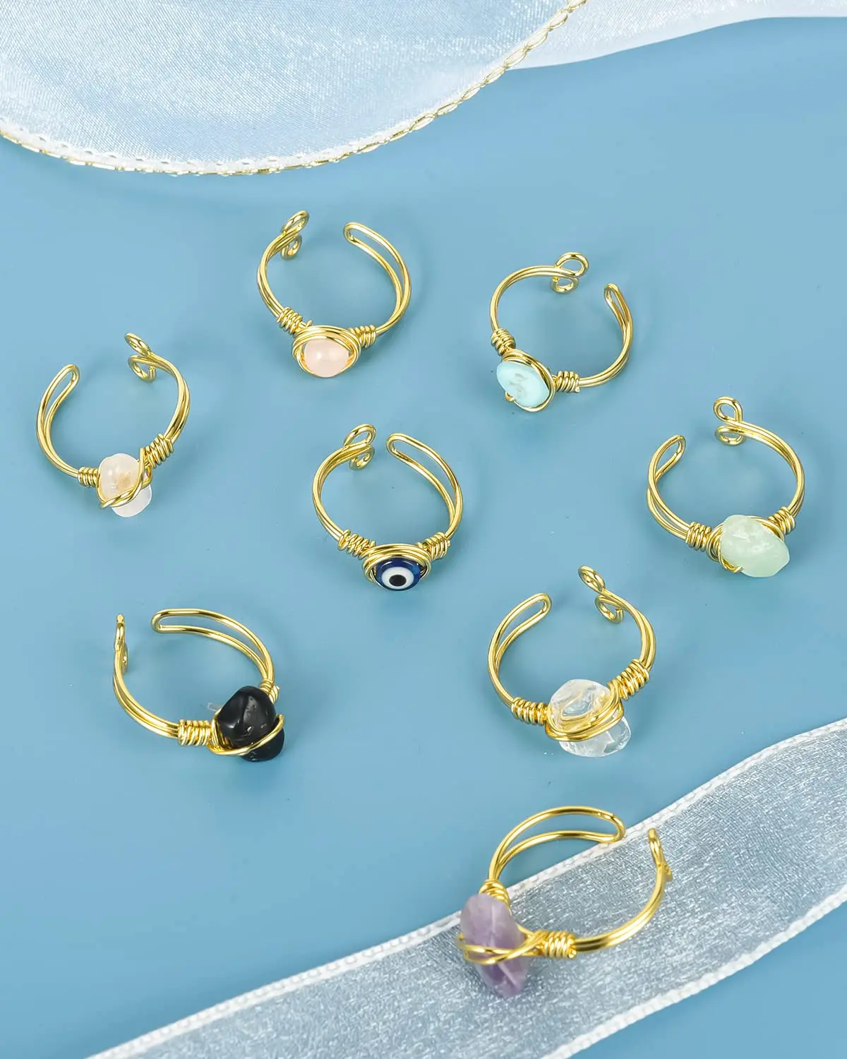 Лечебное кольцо с кристаллами регулируемые кольца золотистой проволокой