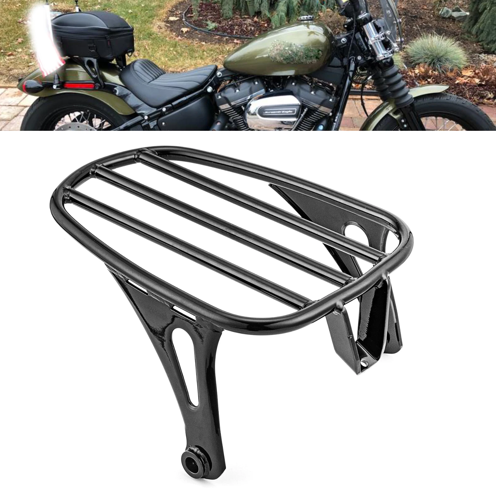 Motorcycle Accessories Steel Tube With Powder Coated Gloss Black Solo Luggage Rack For Harley 2018-2023 FLSL And FXBB Models