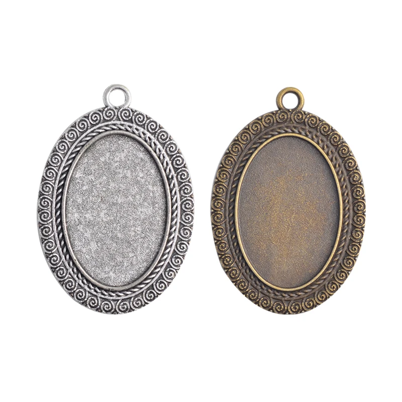 

10pcs 20x30mm Inner Size Antique Silver Plated Bronze Cameo Cabochon Base Setting Pendant necklace findings