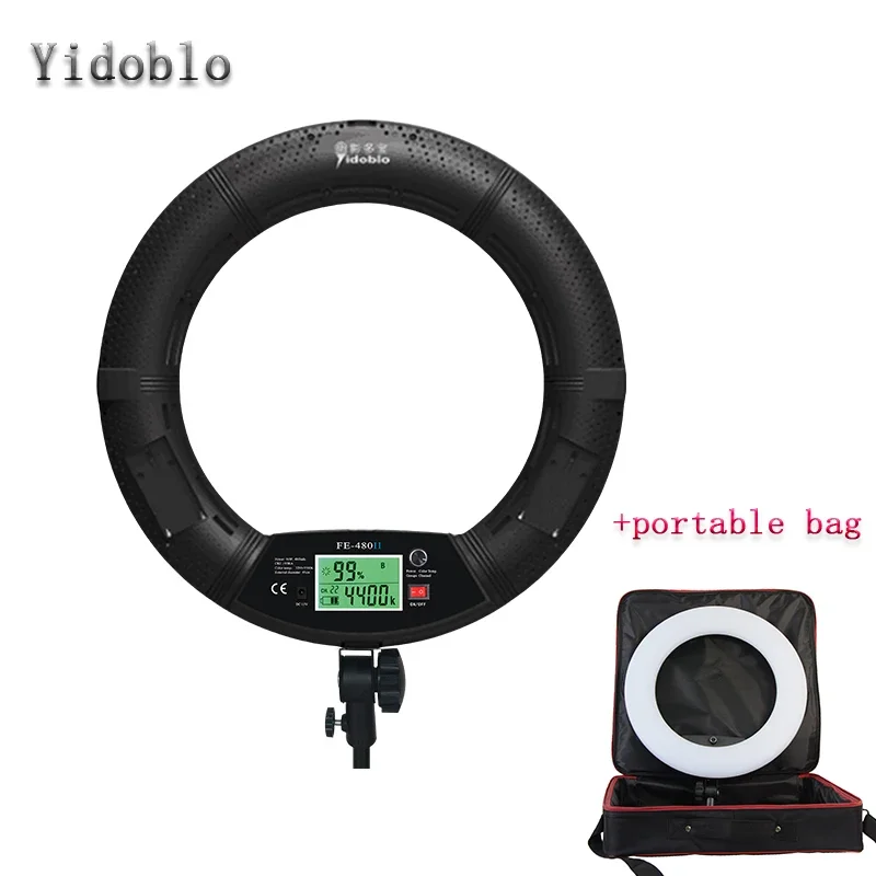 

Yidoblo FE-480II Black Photo Studio LED Ring Light + Portable Bag LCD Screen Lamp RC Photographic Lighting 5500K 480LED Lights