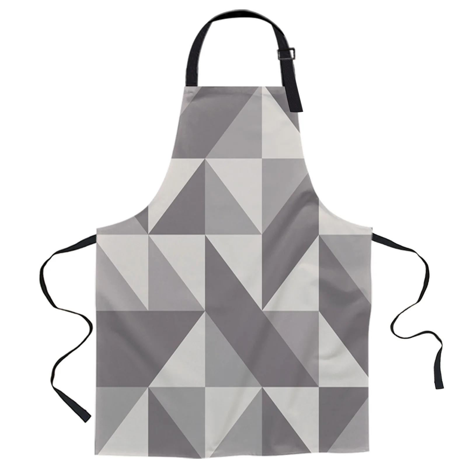 

Geometric Gray Beige Triangle Design Adjustable Canvas Kitchen Coffee Apron Ladies Couple Cooking Dining
